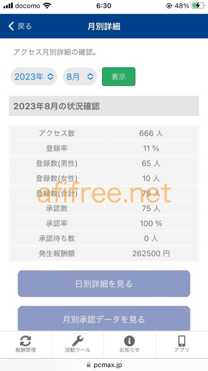 PCMAXアフィリエイト報酬（2023年8月）
